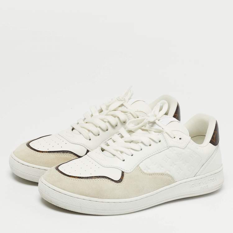 Pre Owned Louis Vuitton Stadium Size 40 White Leather and Suede Lace Up Sneakers