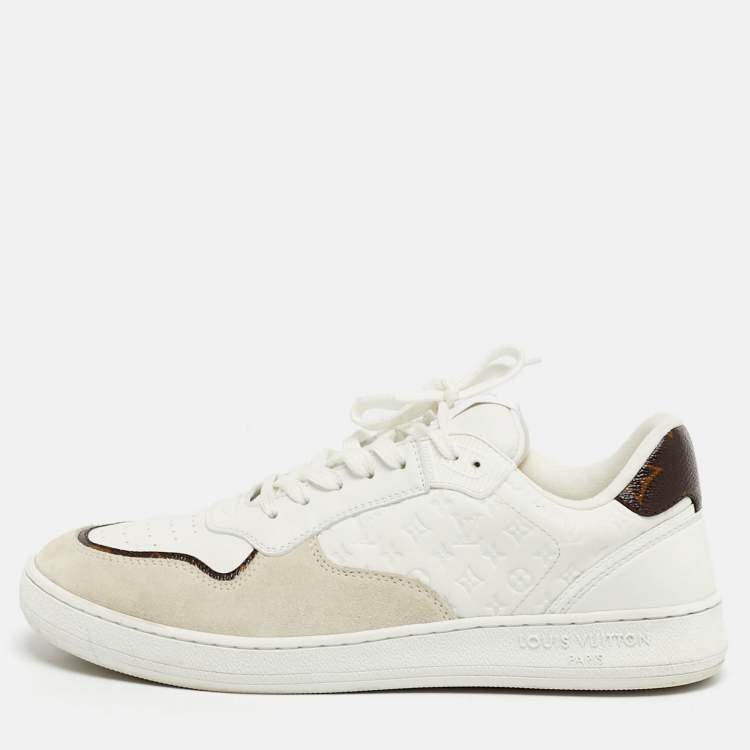 Pre Owned Louis Vuitton Stadium Size 40 White Leather and Suede Lace Up Sneakers