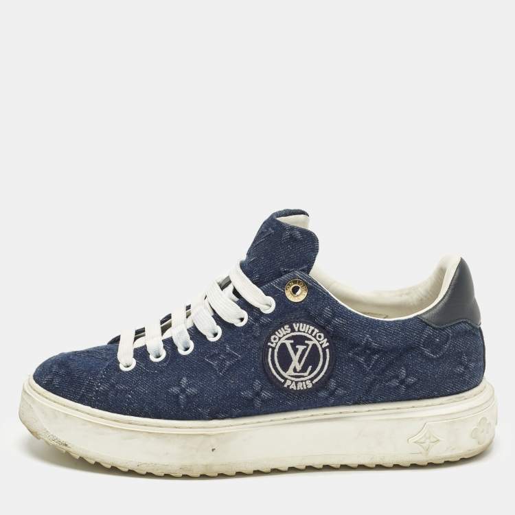 Pre Owned Louis Vuitton Time Out Size 39 Blue Denim Lace Up Sneakers