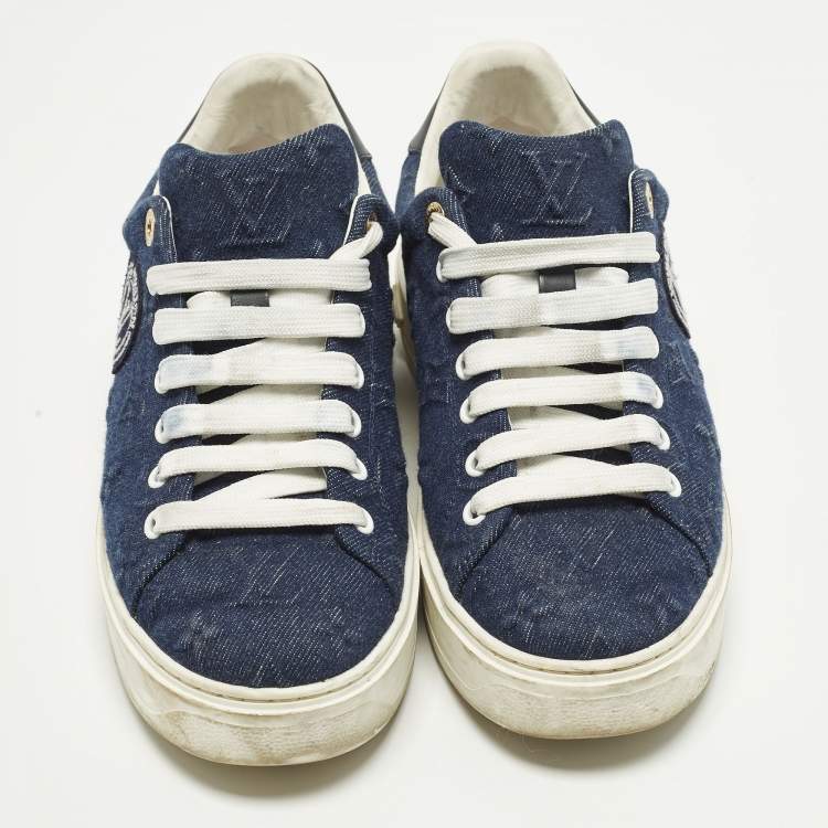 Pre Owned Louis Vuitton Time Out Size 39 Blue Denim Lace Up Sneakers