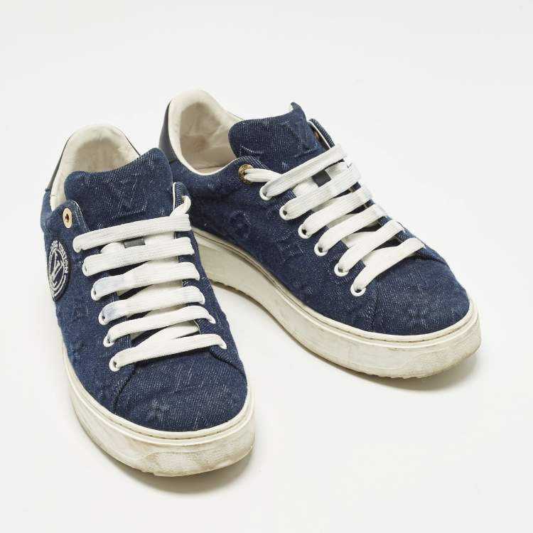 Pre Owned Louis Vuitton Time Out Size 39 Blue Denim Lace Up Sneakers