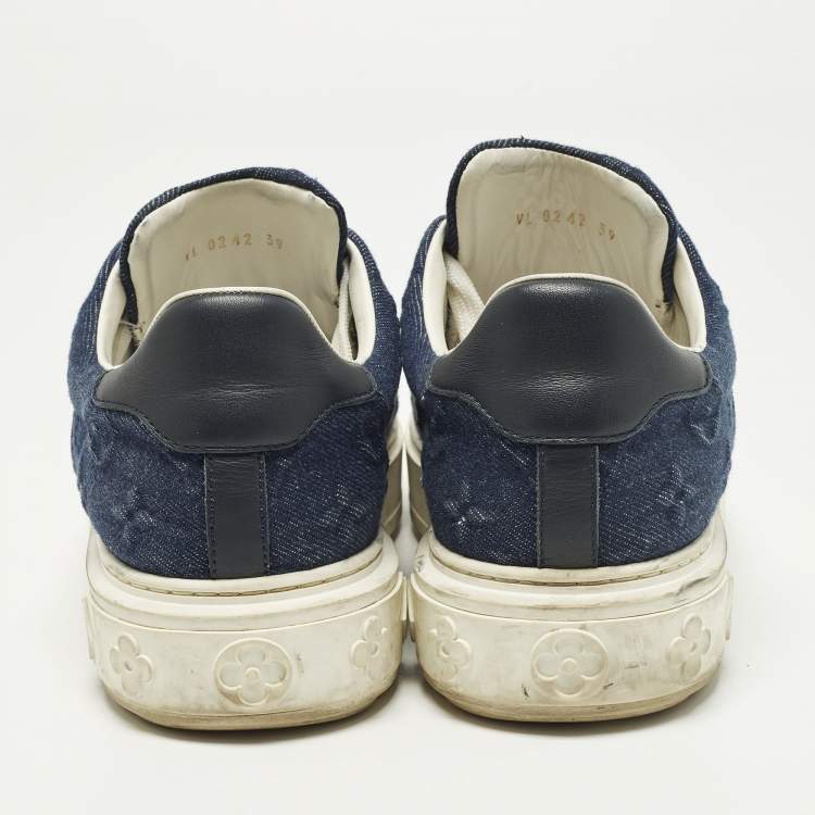 Pre Owned Louis Vuitton Time Out Size 39 Blue Denim Lace Up Sneakers