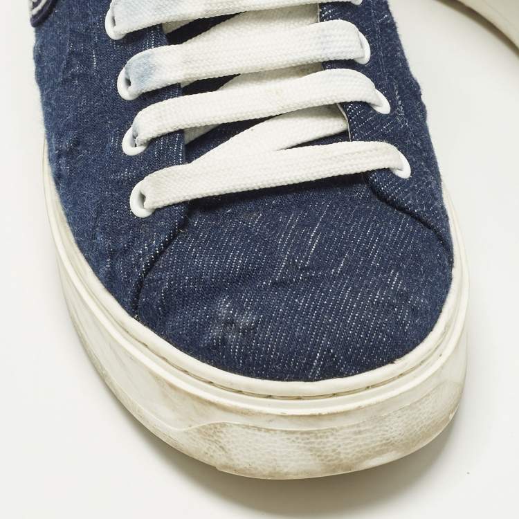 Pre Owned Louis Vuitton Time Out Size 39 Blue Denim Lace Up Sneakers