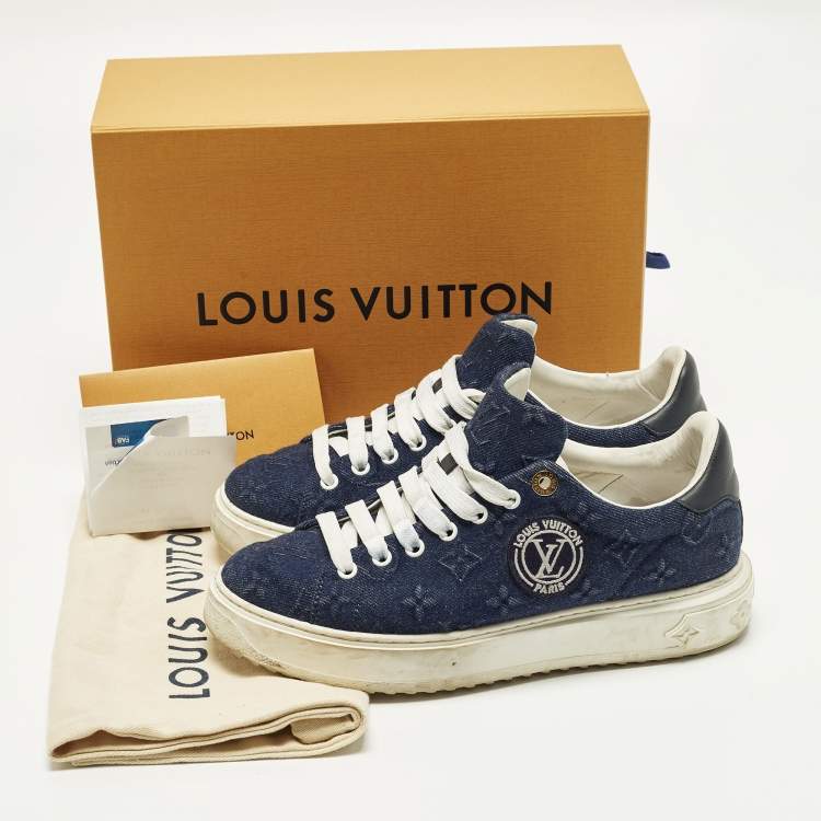 Pre Owned Louis Vuitton Time Out Size 39 Blue Denim Lace Up Sneakers