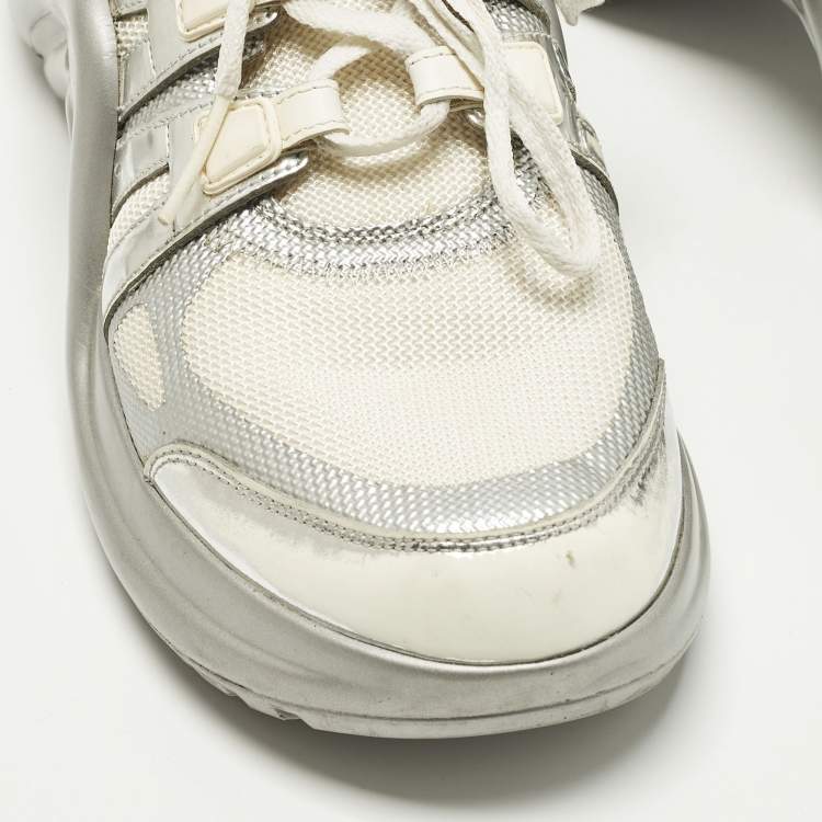 Pre Owned Louis Vuitton Archlight Size 40 White Foil Leather, Leather and Mesh High Top Sneakers