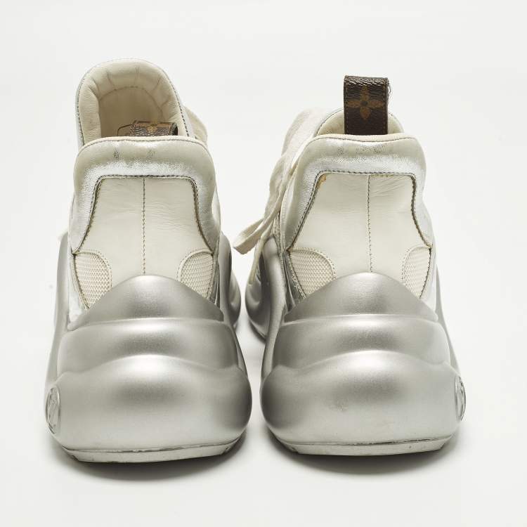 Pre Owned Louis Vuitton Archlight Size 40 White Foil Leather, Leather and Mesh High Top Sneakers