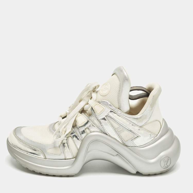 Pre Owned Louis Vuitton Archlight Size 40 White Foil Leather, Leather and Mesh High Top Sneakers
