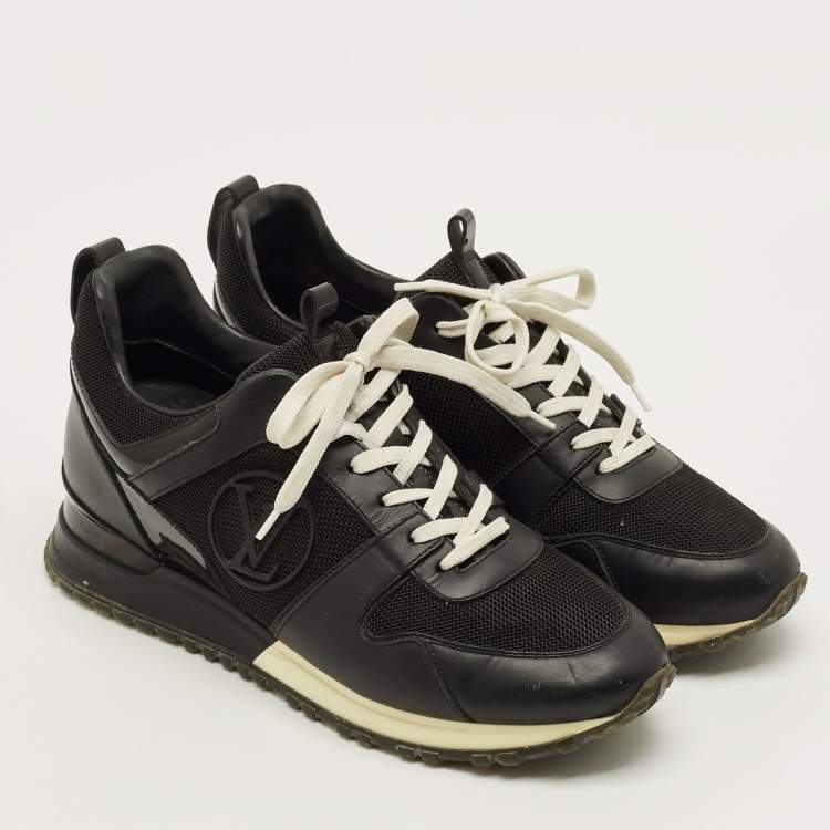 مملوكة مسبقًا حذاء رياضي لوي فيتون رن أواي جلد وشبك أسود برباط مقاس 38