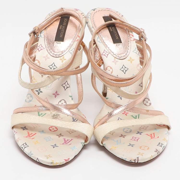 مملوكة مسبقًا صندل لويس فويتون جلد متعدد الألوان وثعبان بحزام للكاحل مقاس 37