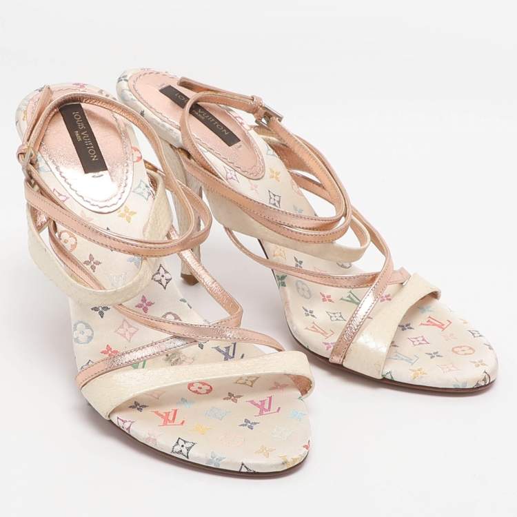 مملوكة مسبقًا صندل لويس فويتون جلد متعدد الألوان وثعبان بحزام للكاحل مقاس 37