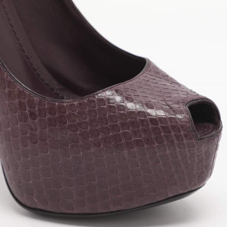 Pre Owned Louis Vuitton Oh Really! Size 37 Burgundy Python Leather Peep Toe Pumps