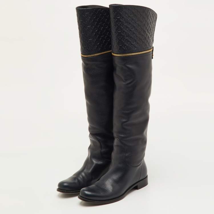 مملوكة مسبقًا Louis Vuitton Size 37.5 Navy Blue Monogram Leather Knee Length Boots