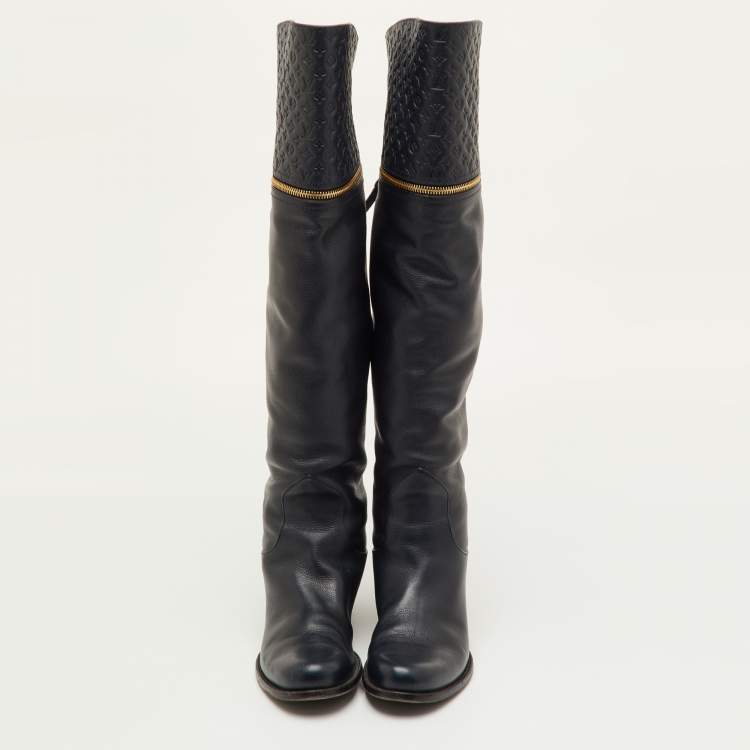 مملوكة مسبقًا Louis Vuitton Size 37.5 Navy Blue Monogram Leather Knee Length Boots