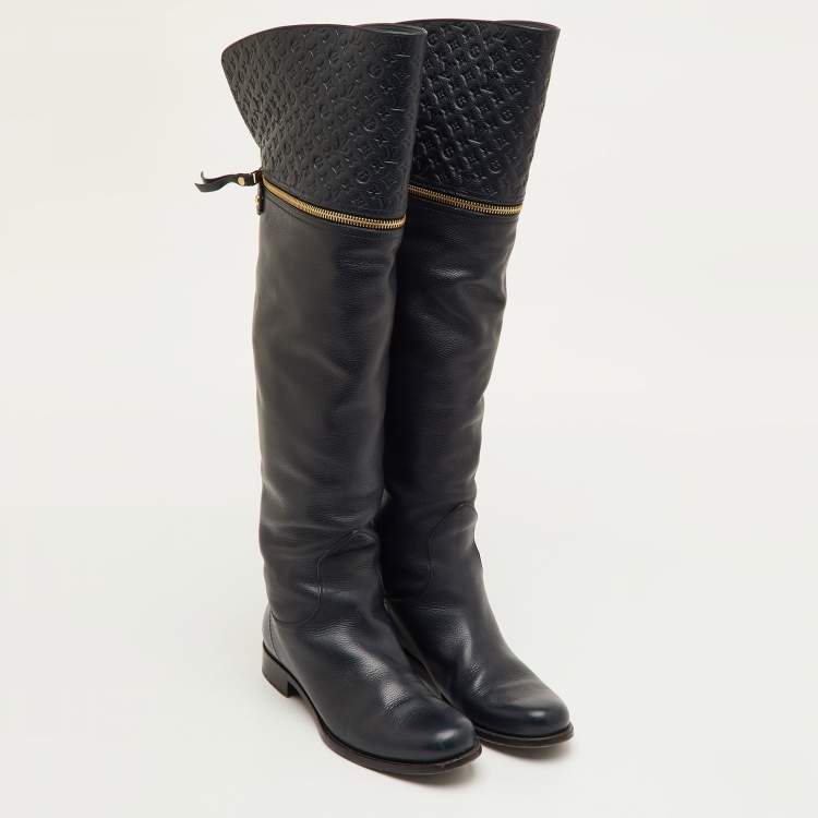 مملوكة مسبقًا Louis Vuitton Size 37.5 Navy Blue Monogram Leather Knee Length Boots