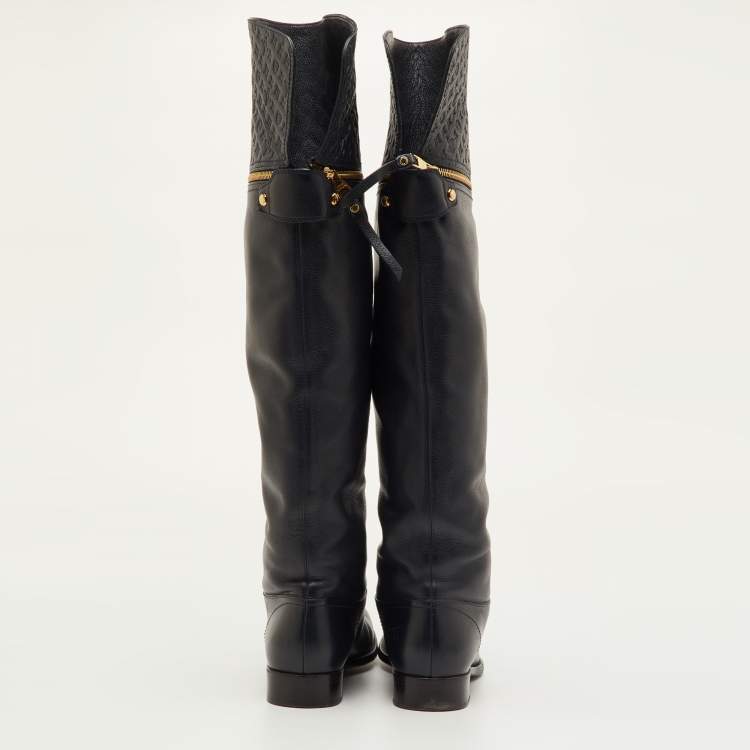 مملوكة مسبقًا Louis Vuitton Size 37.5 Navy Blue Monogram Leather Knee Length Boots