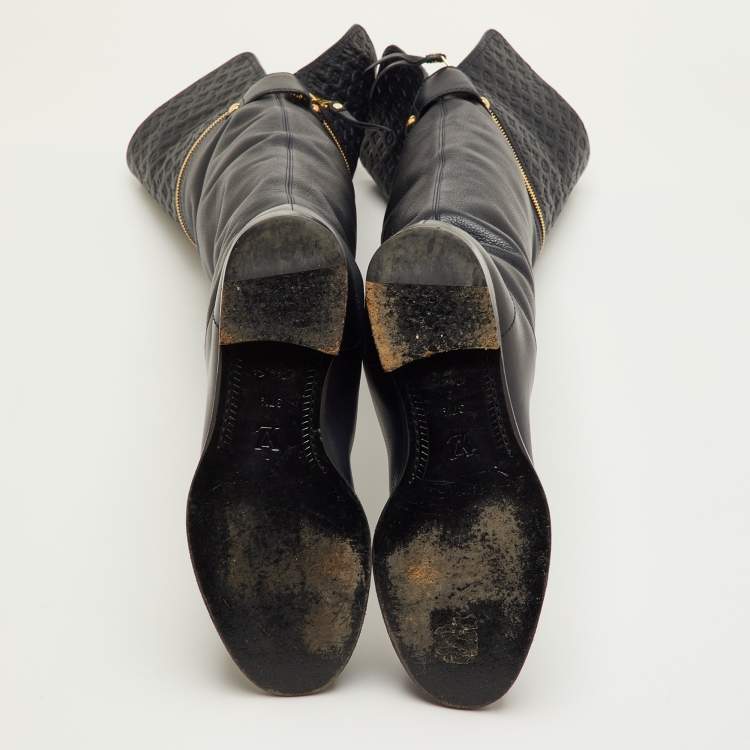 مملوكة مسبقًا Louis Vuitton Size 37.5 Navy Blue Monogram Leather Knee Length Boots