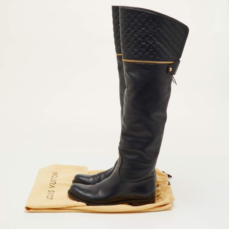مملوكة مسبقًا Louis Vuitton Size 37.5 Navy Blue Monogram Leather Knee Length Boots