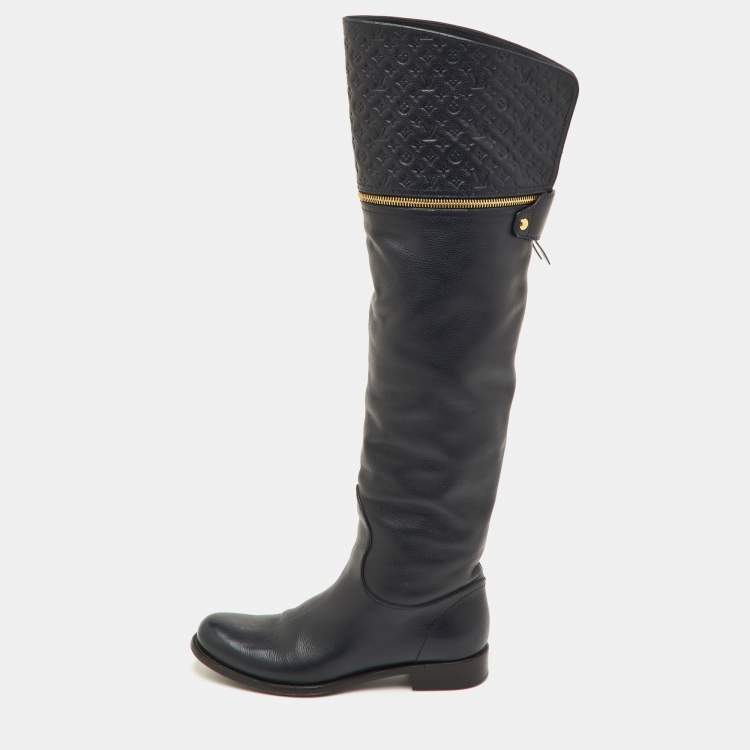 مملوكة مسبقًا Louis Vuitton Size 37.5 Navy Blue Monogram Leather Knee Length Boots