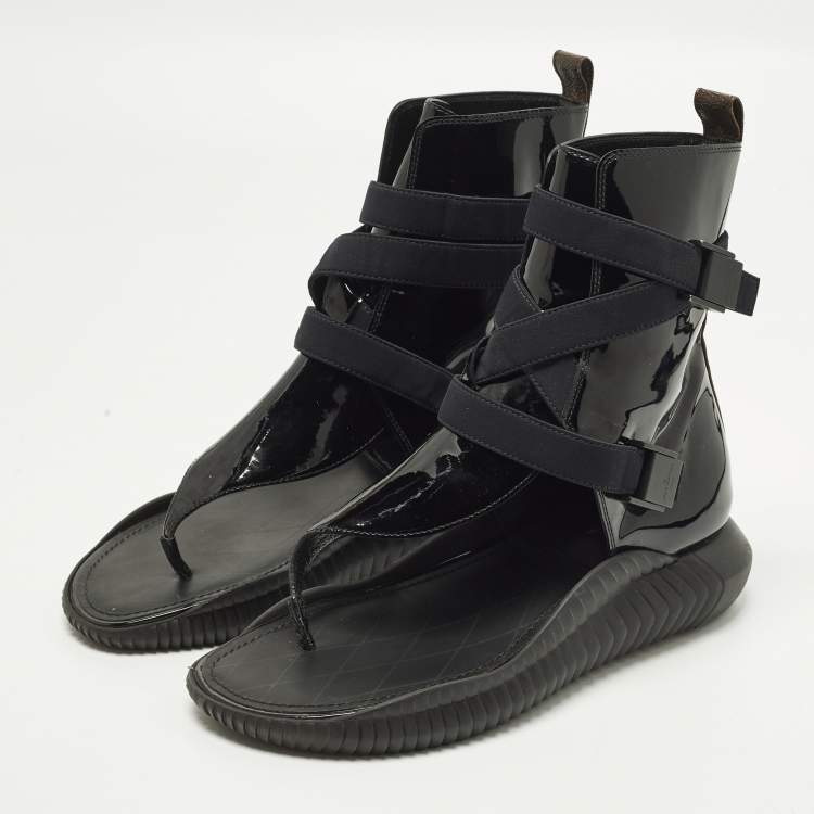 مملوكة مسبقًا Louis Vuitton Bahia Brazil Size 38.5 Black/Brown Monogram Canvas and Patent Leather Flat Sandals