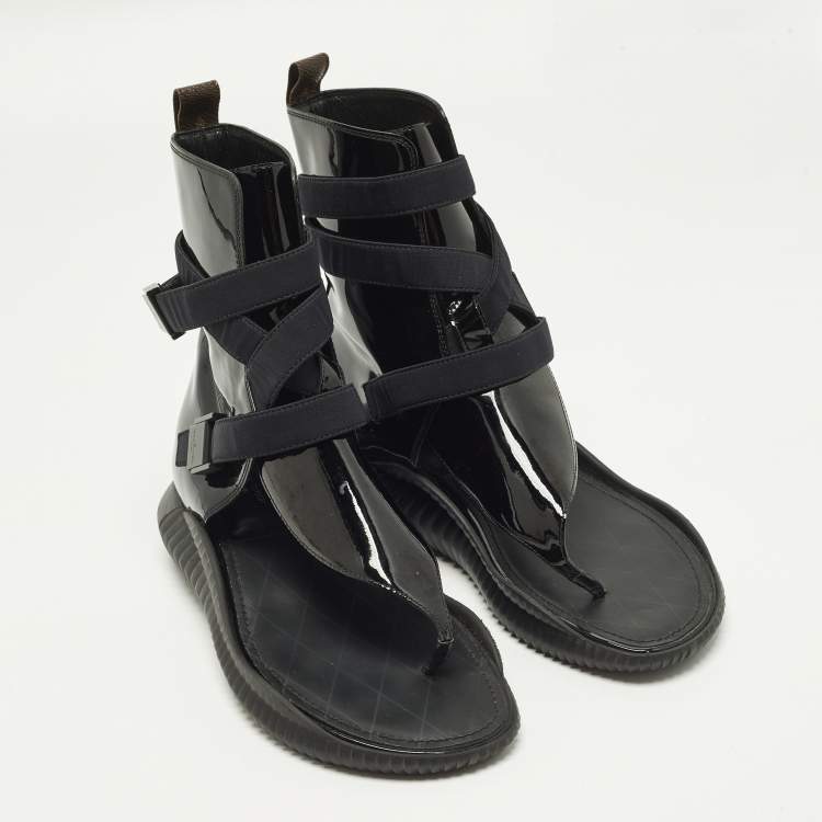 مملوكة مسبقًا Louis Vuitton Bahia Brazil Size 38.5 Black/Brown Monogram Canvas and Patent Leather Flat Sandals