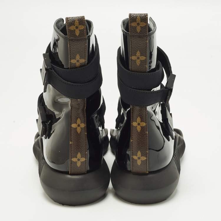 مملوكة مسبقًا Louis Vuitton Bahia Brazil Size 38.5 Black/Brown Monogram Canvas and Patent Leather Flat Sandals