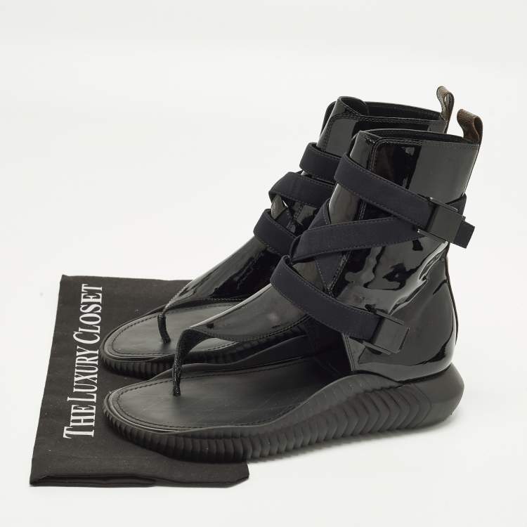 مملوكة مسبقًا Louis Vuitton Bahia Brazil Size 38.5 Black/Brown Monogram Canvas and Patent Leather Flat Sandals