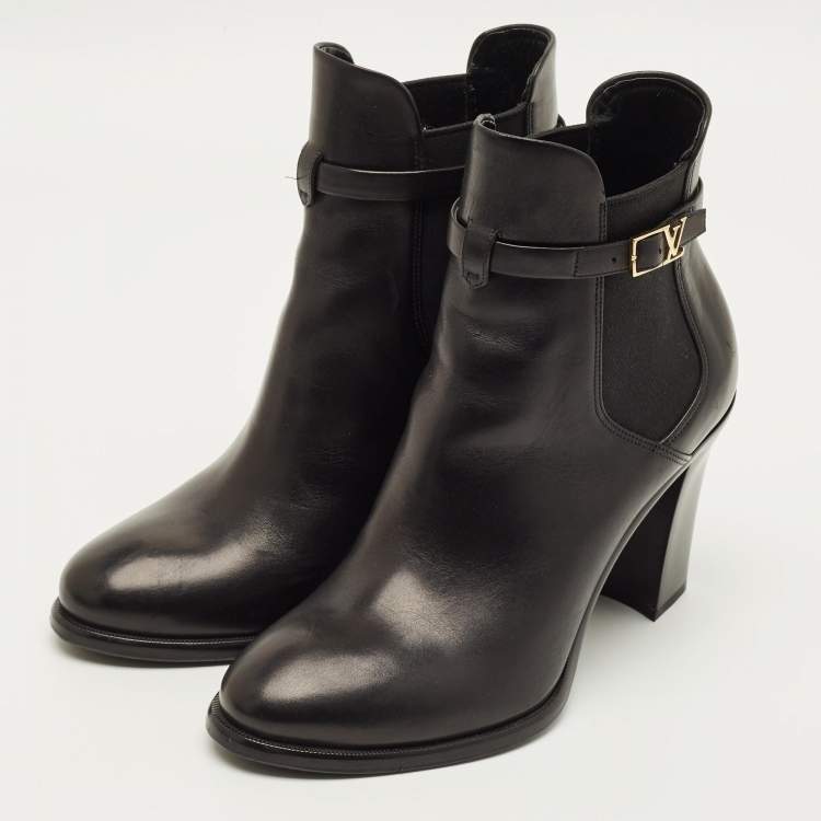 Pre Owned Louis Vuitton Size 39 Black Leather Buckle Details Chelsea Boots