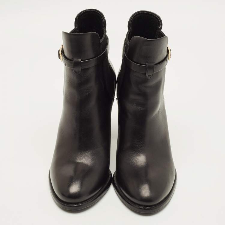 Pre Owned Louis Vuitton Size 39 Black Leather Buckle Details Chelsea Boots