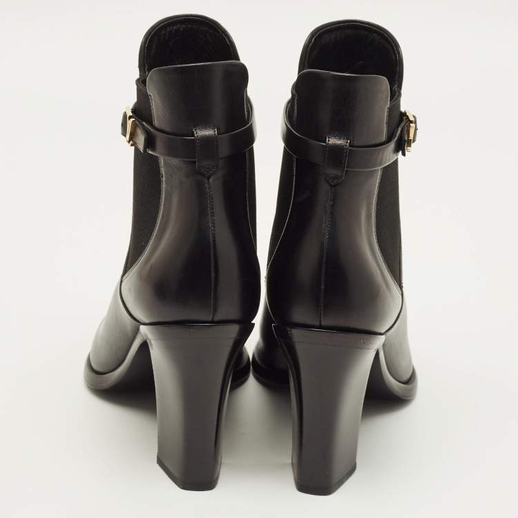 Pre Owned Louis Vuitton Size 39 Black Leather Buckle Details Chelsea Boots