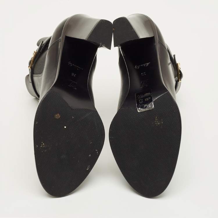 Pre Owned Louis Vuitton Size 39 Black Leather Buckle Details Chelsea Boots