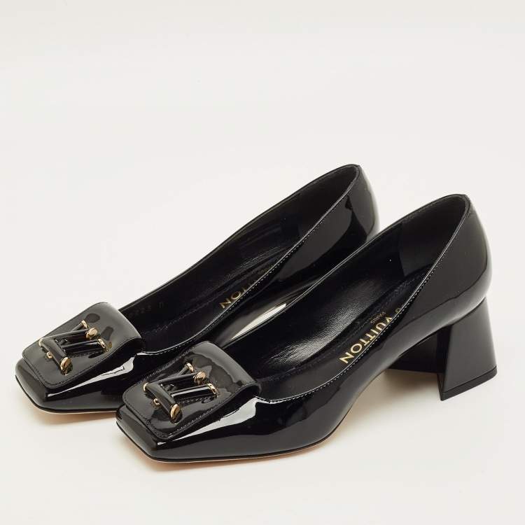 Pre Owned Louis Vuitton Shake Size 36 Black Patent Leather Block Heel Pumps