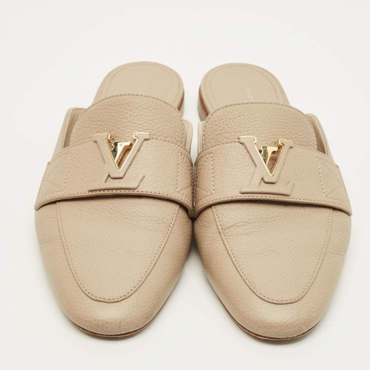 Pre Owned Louis Vuitton LV Mare Size 38.5 Beige Leather Mules