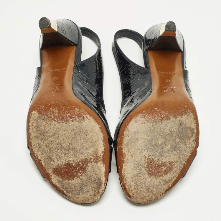 Pre Owned Louis Vuitton Vernis Size 39 Dark Green Monogram Patent Leather Slingback Pumps