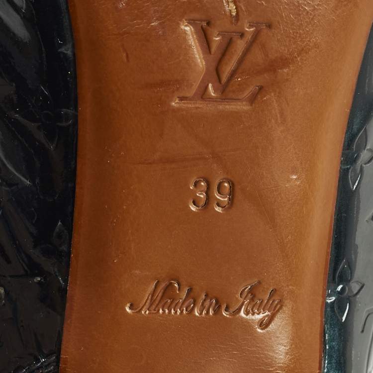 Pre Owned Louis Vuitton Vernis Size 39 Dark Green Monogram Patent Leather Slingback Pumps