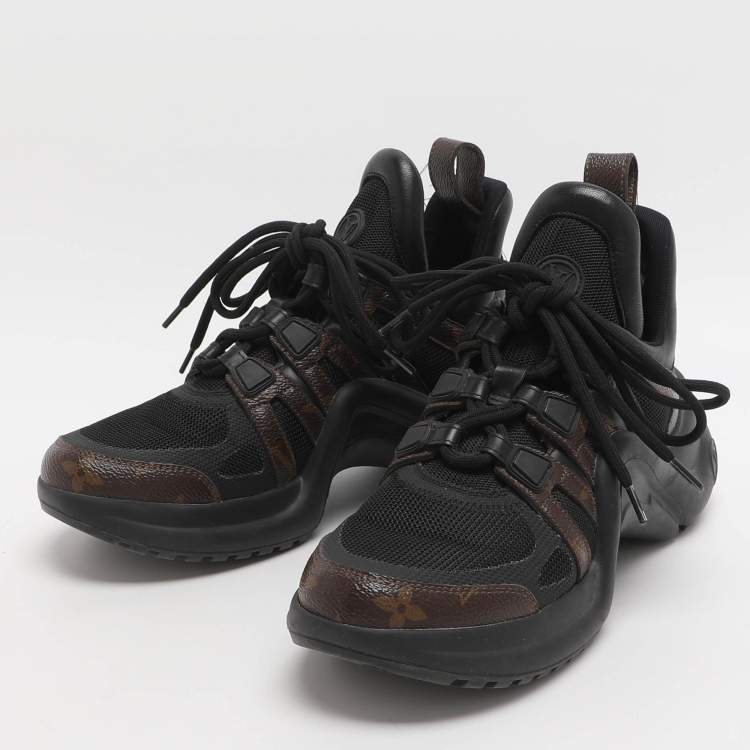 Pre Owned Louis Vuitton Archlight Size 37 Black/Brown Leather and Monogram Canvas Low Top Sneakers