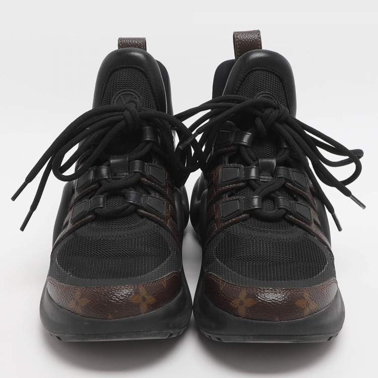 Pre Owned Louis Vuitton Archlight Size 37 Black/Brown Leather and Monogram Canvas Low Top Sneakers