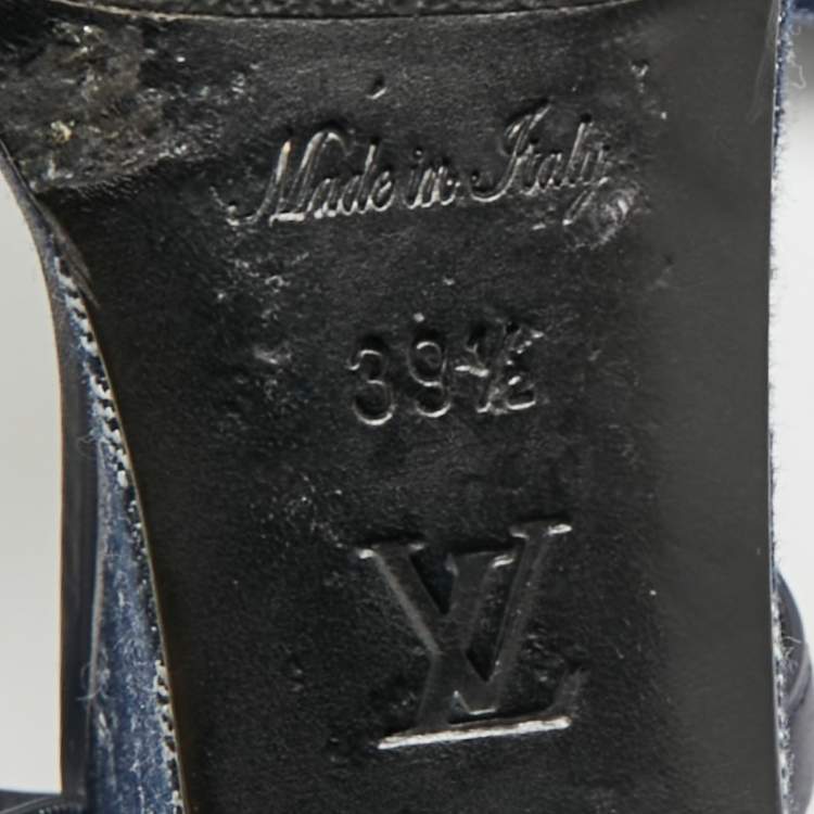 مملوكة مسبقًا Louis Vuitton Waterfall Size 39.5 Navy Blue Leather and Monogram Denim Wedge Sandals