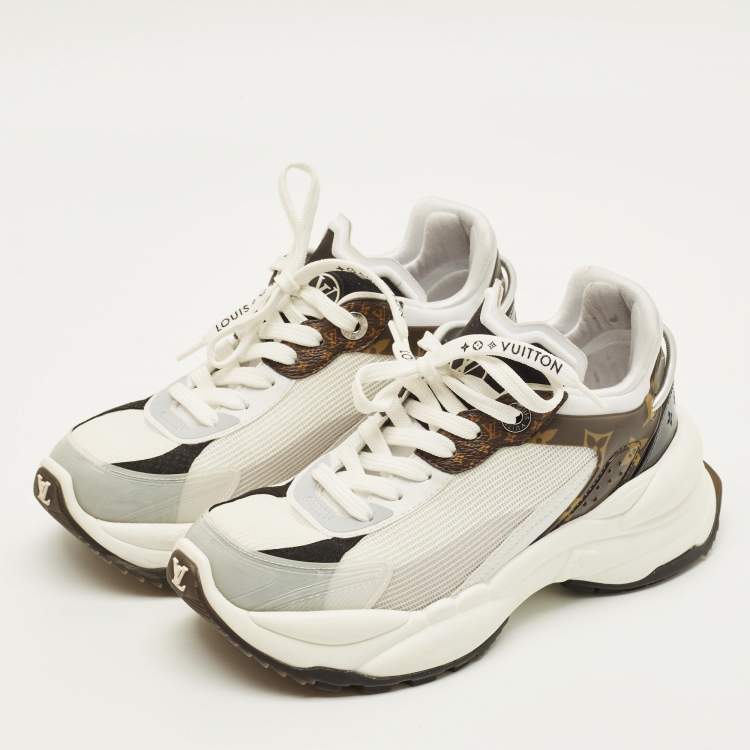 Pre Owned Louis Vuitton Run 55 Size 36.5 Monogram Rubber and Mesh Low Top Sneakers