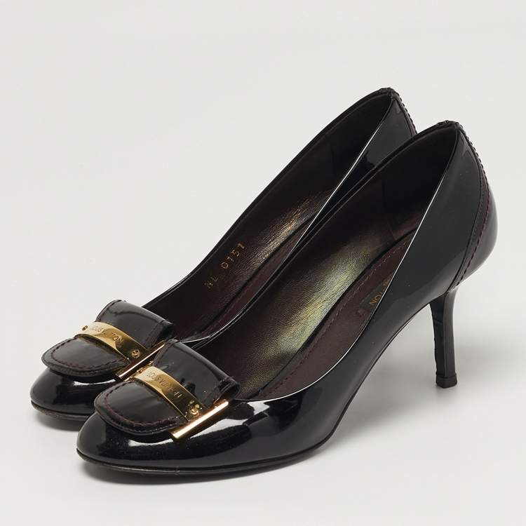 Pre Owned Louis Vuitton Logo Size 37 Burgundy Patent Leather Round Toe Pumps