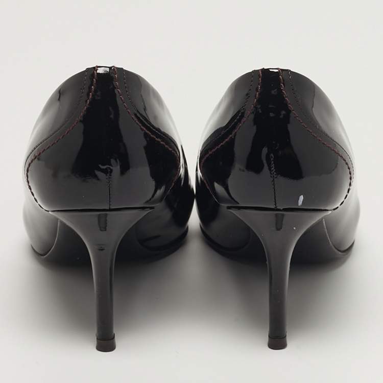 Pre Owned Louis Vuitton Logo Size 37 Burgundy Patent Leather Round Toe Pumps