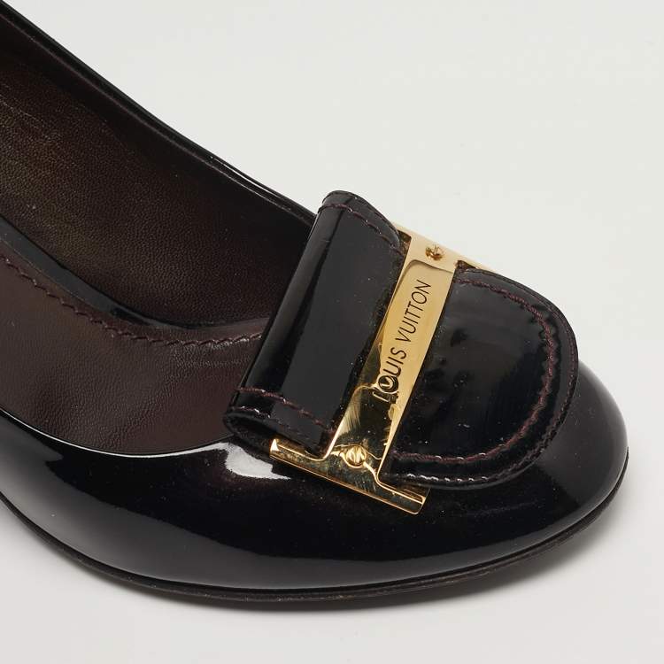 Pre Owned Louis Vuitton Logo Size 37 Burgundy Patent Leather Round Toe Pumps