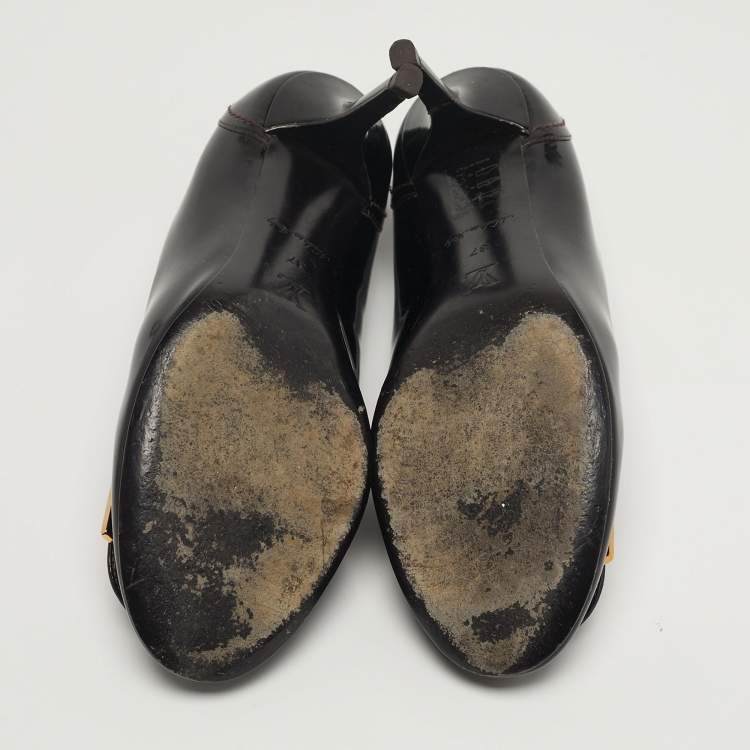 Pre Owned Louis Vuitton Logo Size 37 Burgundy Patent Leather Round Toe Pumps