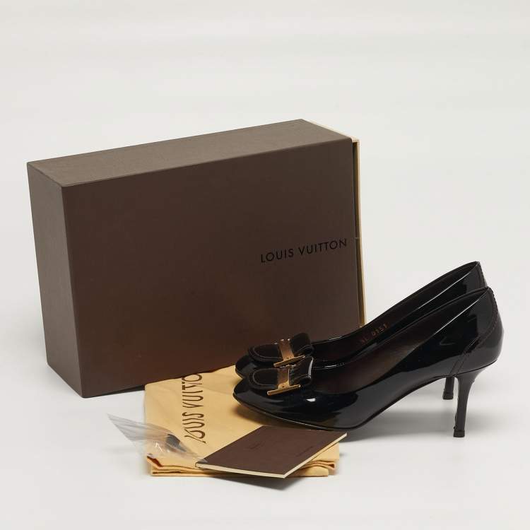 Pre Owned Louis Vuitton Logo Size 37 Burgundy Patent Leather Round Toe Pumps