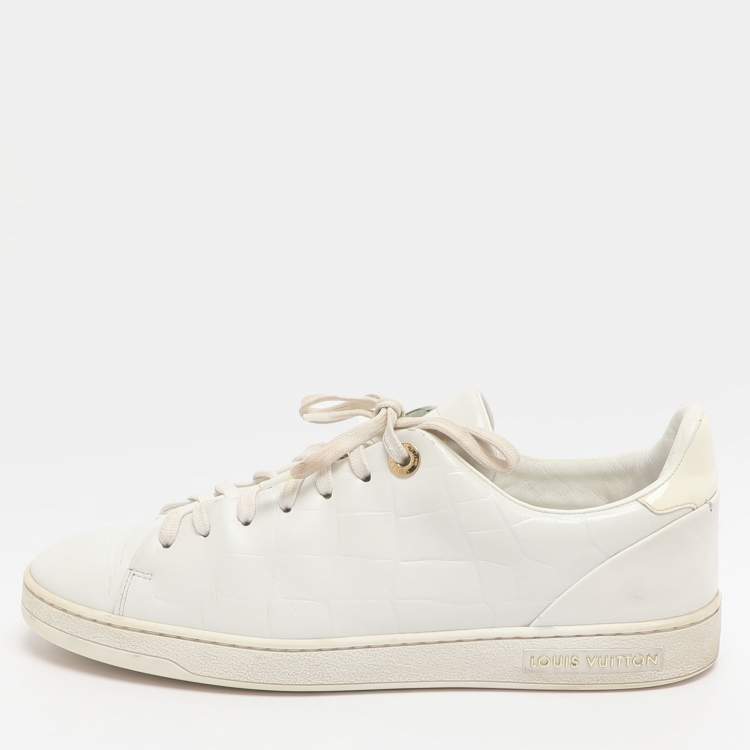 Pre Owned Louis Vuitton Frontrow Size 39 White Croc Embossed Leather Low Top Sneakers