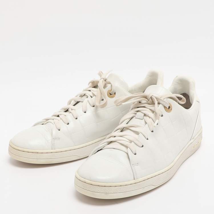 Pre Owned Louis Vuitton Frontrow Size 39 White Croc Embossed Leather Low Top Sneakers