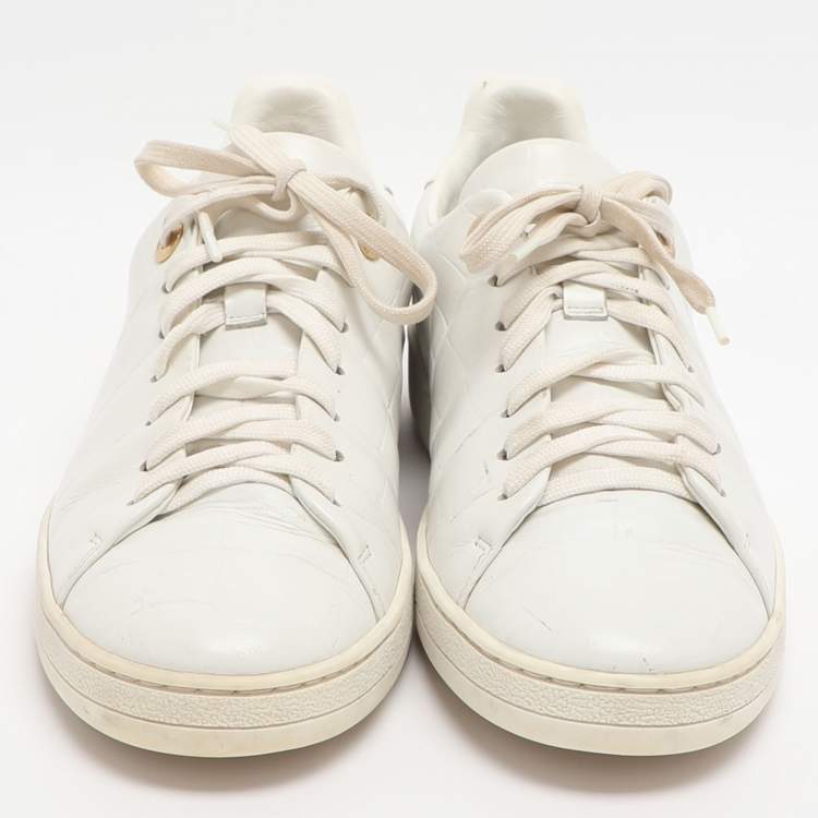 Pre Owned Louis Vuitton Frontrow Size 39 White Croc Embossed Leather Low Top Sneakers