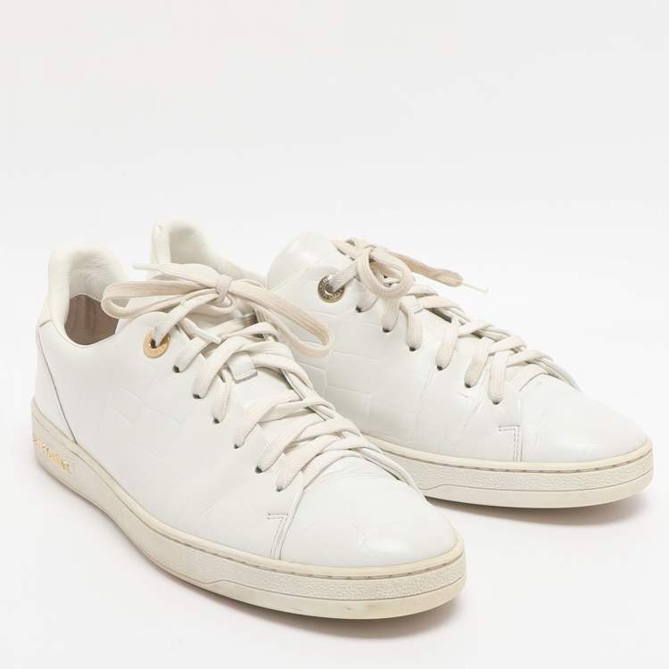 Pre Owned Louis Vuitton Frontrow Size 39 White Croc Embossed Leather Low Top Sneakers