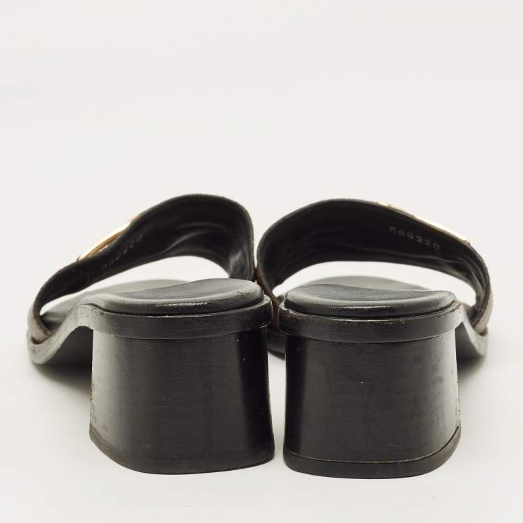 Pre Owned Louis Vuitton Lock It Size 38 Brown Monogram Canvas Slide Sandals