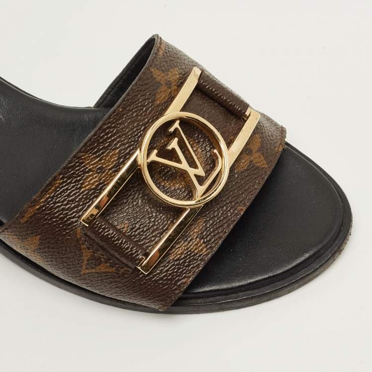 Pre Owned Louis Vuitton Lock It Size 38 Brown Monogram Canvas Slide Sandals