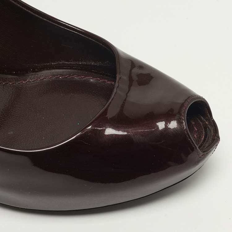 Pre Owned Louis Vuitton Oh Really! Size 38 Burgundy Patent Leather Peep Toe Pumps